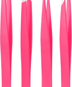 Derlaier Tweezers Set Professional High Precision Stainless Steel Eyebrow Remover Ingrown Hair & Splinter Removal Kit Facial Hair Grooming Tools for Men Women Pink 4 Pcs