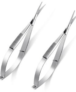 2 Pieces 4.7 Inch Stainless Steel Spring Scissors Embroidery Sewing Snips Scissors Eyebrow Trimming Scissor Curved Tip Thread Scissor for Ear Nose Mustache, 2 Styles (Silver) Silver