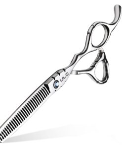 ULG Hair Thinning Scissors 6.7” Shark Series 100% Japanese Stainless Steel, Offset Handle, 30-Tooth Seamless Thinner 15% Hair Removal, Professional Barber Layering Shears for Salon & Home Hair Styling Blue02
