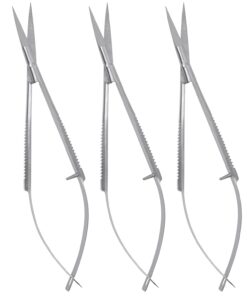 Micro Scissor 4.5” Straight Set of 3 Premium Stainless Steel Extra Sharp Tip Eyebrow Trimming Scissor Stitch Cutting for Grooming Sewing Arts & Craft Spring Action Embroidery Scissors.