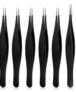 Honoson 6 Pieces Tweezers for Ingrown Hair Remover Pointed Blackhead Remover Point Tip Tweezers Stainless Steel for Nose Facial Hair Eyebrow and Shards(Black) Black
