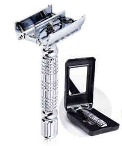 BAILI Butterfly Open TTO Double Edge Metal Safety Razor Wet Shaving Kit for Men Women with Platinum Blade and Mirrored Travel Case BD179