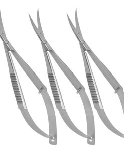 Set of 3 Micro Scissors 4.5” Curved Embroidery Scissor Stainless Steel Trimming for Eyebrows and Eyelashes Extra Sharp Grooming Scissors Spring Action Sewing Arts & Crafts Squeeze scissors.