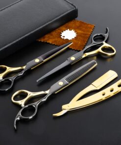 6.7inch Black Gold Hairdressing Hair Cutting Scissors Set | Multifunctional Straight Shears Teeth Scissors Thinning Shears blending shears Tools for Professional Hairdresser or Home Use