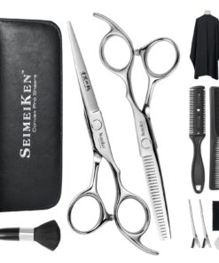 Hair Cutting Scissors Kit, 6" Haircut Scissors Set | 10PCS Professional Hair Shears, Japanese 440C Right-Hand Haircut Scissors Thinning Shears, Comb, Cape, Clips for Salon Home Silver-6.0 Inch