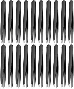 Mudder 24 Pieces Eyebrow Tweezers Bulk Stainless Steel Slanted Tip Precision Tweezers for Facial Hair, Blackhead and Tick Remover, Men and Women Professional(Black) Black