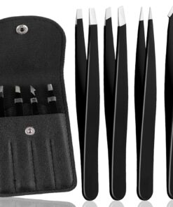4Pcs Eyebrow Tweezers Set,Tweezers for Women Facial Hair Professional Stainless Steel Tweezers Precision Tweezers Set,Suitable for Removing Inward Growing Hair Eyebrows and Facial Hair(black)